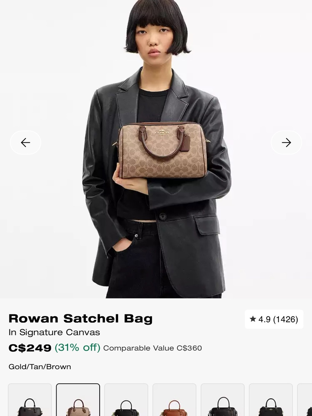 Coach Rowan Signature Canvas Satchel in Brown and Tan